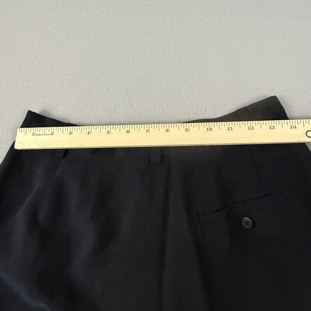 Via Seta Trousers Women 12 Black Pleated Silk High Rise Straight Leg Deadstock - Picture 7 of 16